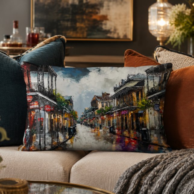 Almohada de acento del Barrio Francés 16x12 (New Orleans Art | Affordable Wall Art | Bourbon Street Art Print | French Quarter Cityscape, Jazz Ba)