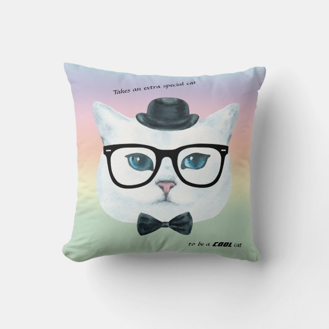 Almohada de acento del gato del hipster del arcoir (Anverso)