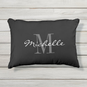 Almohada de acento exterior con monograma en blanc