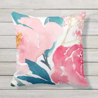 Almohada de acento exterior pintada en rosa y azul