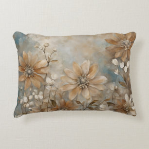Almohada de acento floral beige de color azul marr