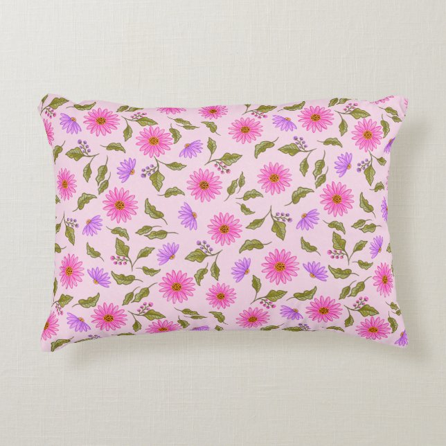 Almohada de acento floral de lavanda rosa con enca (Anverso)