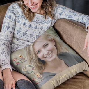 Almohada de acento floral MOM con foto Personaliza
