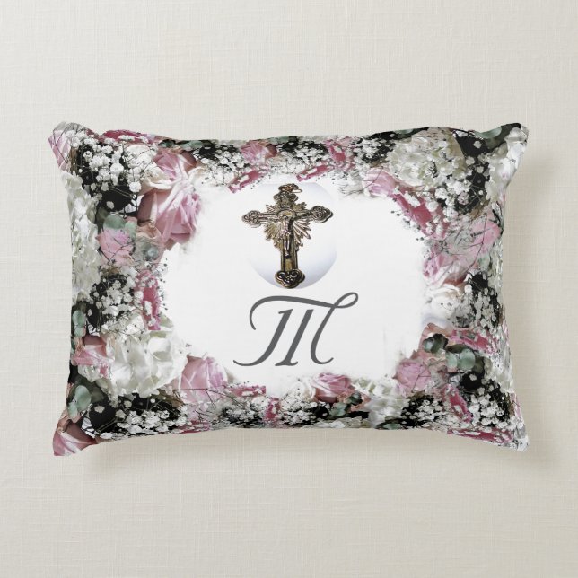 Almohada de acento floral monogramada (Anverso)