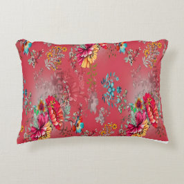 Almohada de acento floral vintage rosa vibrante