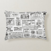 almohada de acento impreso en periódico blanco y n