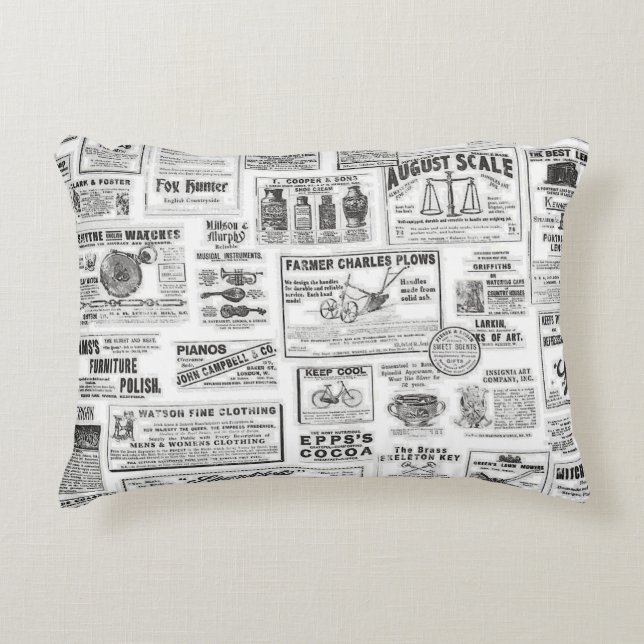 almohada de acento impreso en periódico blanco y n (Anverso)