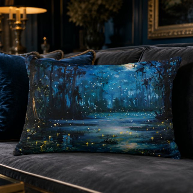 Almohada de acento Louisiana Bayou 16x12 (Louisiana Art | Swamp at Night Oil Painting | Nature | Glowing Fireflies Bayou Art (Digital Print))