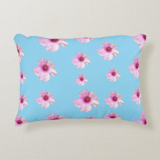 Almohada de acento lumbar azul claro con flores ro