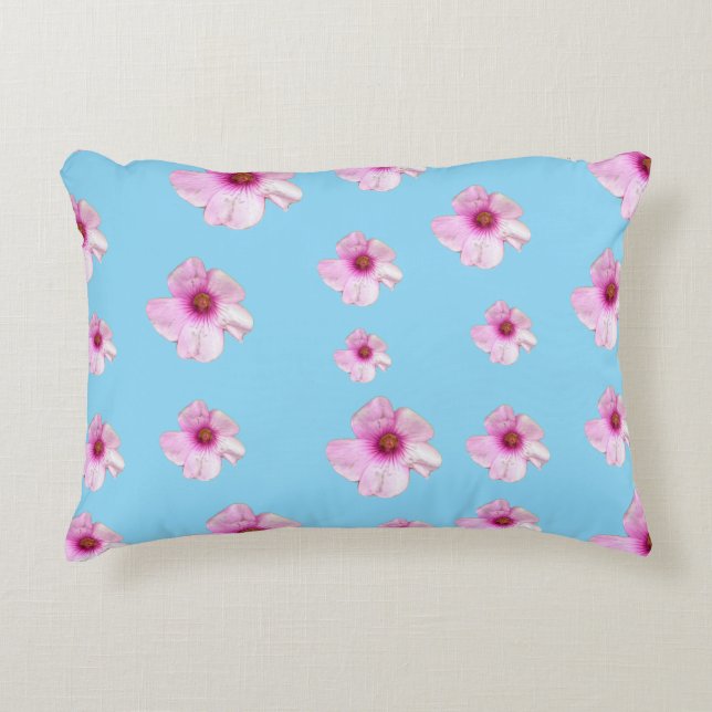 Almohada de acento lumbar azul claro con flores ro (Anverso)