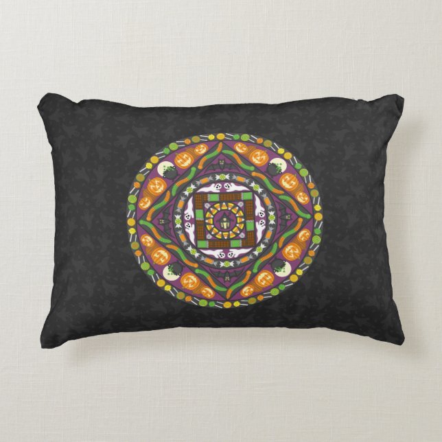 Almohada de acento mandala de trucos y golosinas (Anverso)