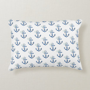 Almohada de acento náutico   Ancla azul de acuarel