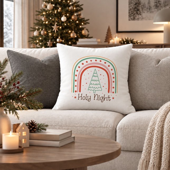 Almohada de acento navideño boho rojo verde tradic (Traditional Red Green Boho Christmas Accent Pillow)