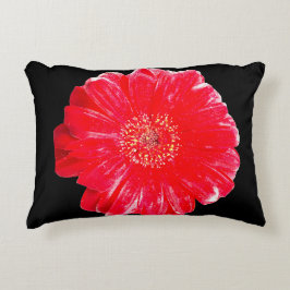 Almohada de acento negro con gerbera margarita roj