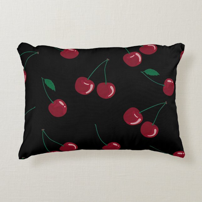 Almohada de acento negro de cerezas rojas (Anverso)