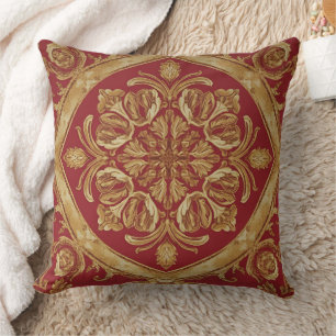 Almohada de acento ornamentada roja dorada lujosa