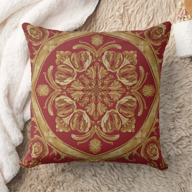 Almohada de acento ornamentada roja dorada lujosa  (Manta)