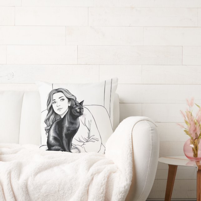 Almohada de acento para el gato negro y blanco par (Sofá)