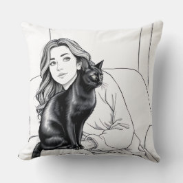 Almohada de acento para el gato negro y blanco par