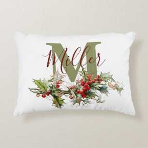 Almohada de acento personalizada con acebo y bayas