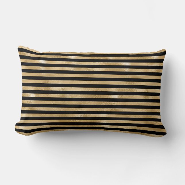 Almohada de acento rayada dorada y negra (Anverso)