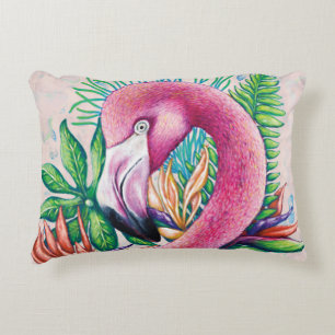 Almohada de acento rosa tropical lindo flamenco