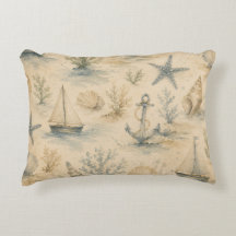 Almohada de acuarela costera vintage