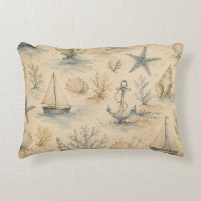 Almohada de acuarela costera vintage (Anverso)
