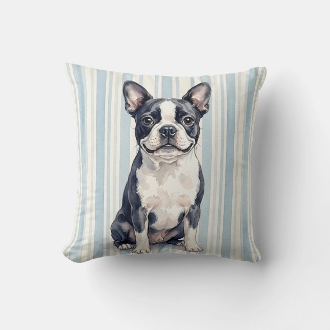 Almohada de Acuarela de Boston Terrier (Anverso)
