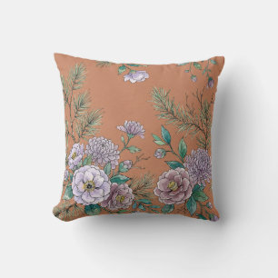Almohada de acuarela de camelias lavanda