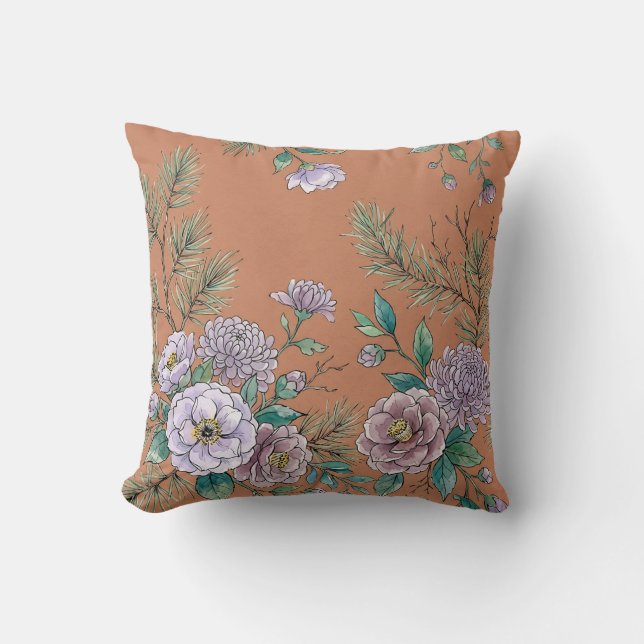 Almohada de acuarela de camelias lavanda (Anverso)