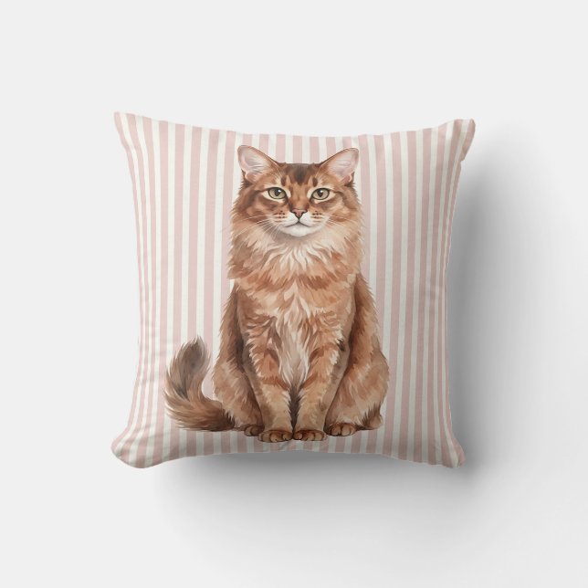Almohada de Acuarela de Gato Somalí (Anverso)