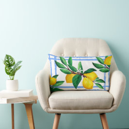 Almohada de Acuarela de Hoja de Limón | Amalfi Azu