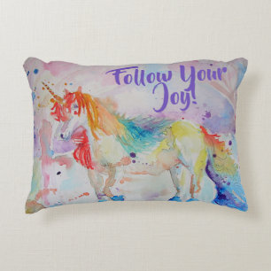 Almohada de Acuarela de Unicornio Arcoíris