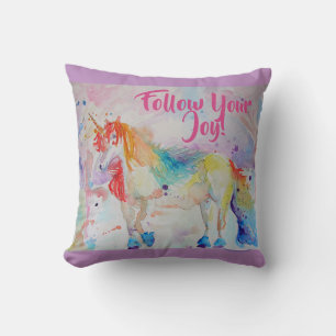 Almohada de Acuarela de Unicornio Arcoíris