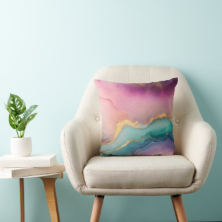 Almohada de acuarela Pastel Serenity con veta dora