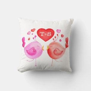 Almohada de acuarela personalizada con pájaros de