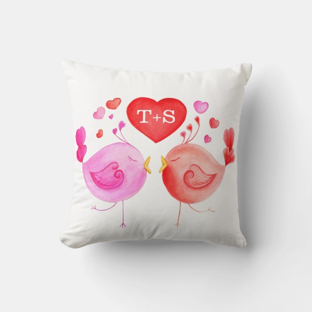 Almohada de acuarela personalizada con pájaros de  (Anverso)