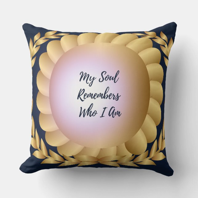 Almohada de Afirmación Floral Dorada – Mi Alma Rec (Anverso)