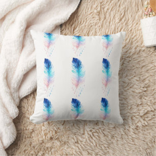 Almohada de agua azul Ombre Pluma