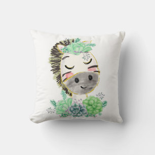 Almohada de agua con cebra de acuarela y suculenta