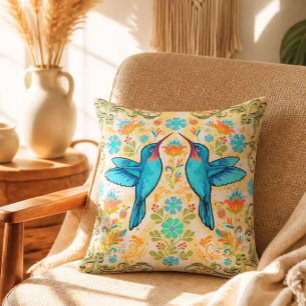 Almohada de algodón colorida de Bohemia con colibr