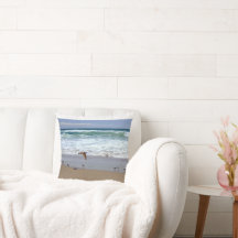 Almohada de algodón con aves marinas y olas