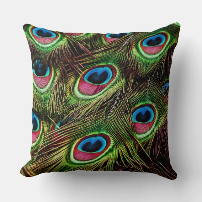 Almohada de algodón con estampado de plumas de pav (Anverso)