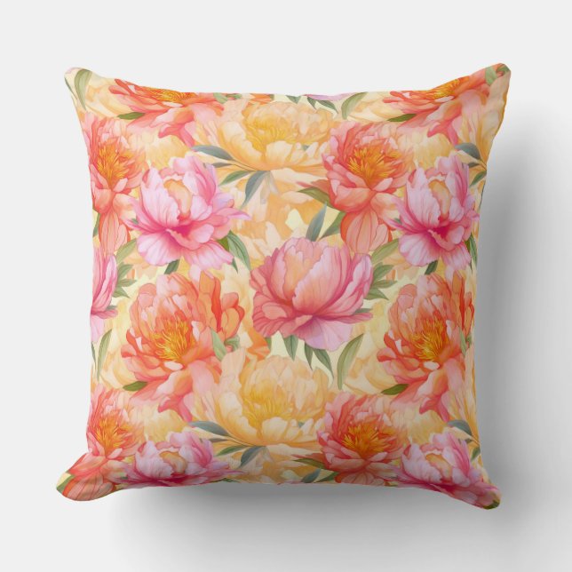 Almohada de Algodón con Flores de Peonía (Anverso)