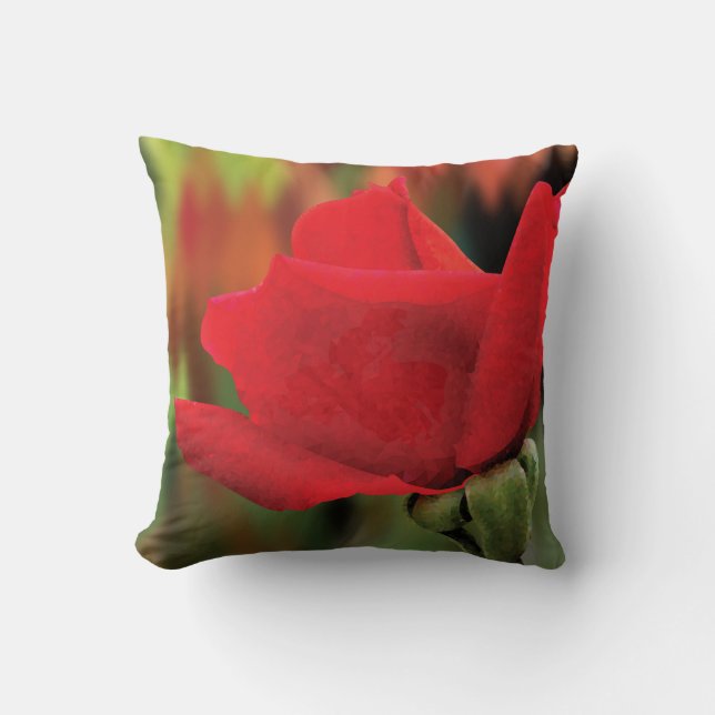 Almohada de Algodón con Rosa Roja Moderna (Anverso)