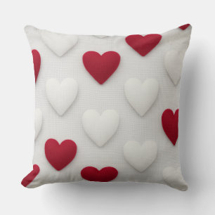 Almohada de Algodón Corazones Rojos y Blancos Espo