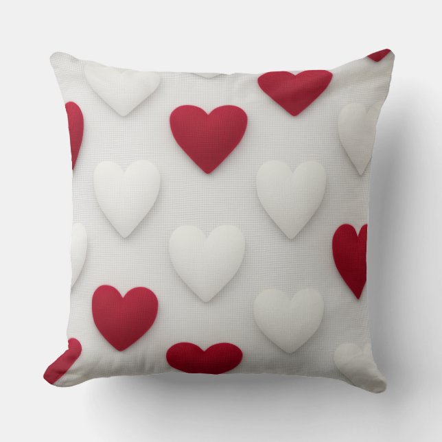 Almohada de Algodón Corazones Rojos y Blancos Espo (Anverso)
