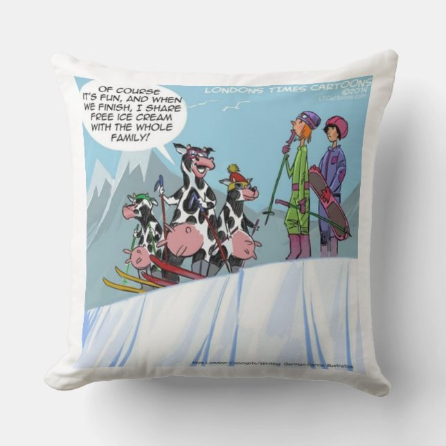 Almohada de Algodón Jumbo de Vacas Divertidas Esqu (Anverso)