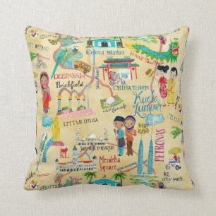 Almohada de Algodón Mapa Ilustrativo de Kuala Lump